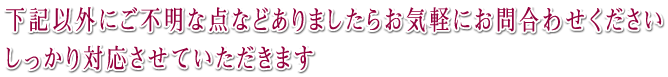 下記以外にご不明な点などありましたらお気軽にお問合わせください。しっかり対応させていただきます